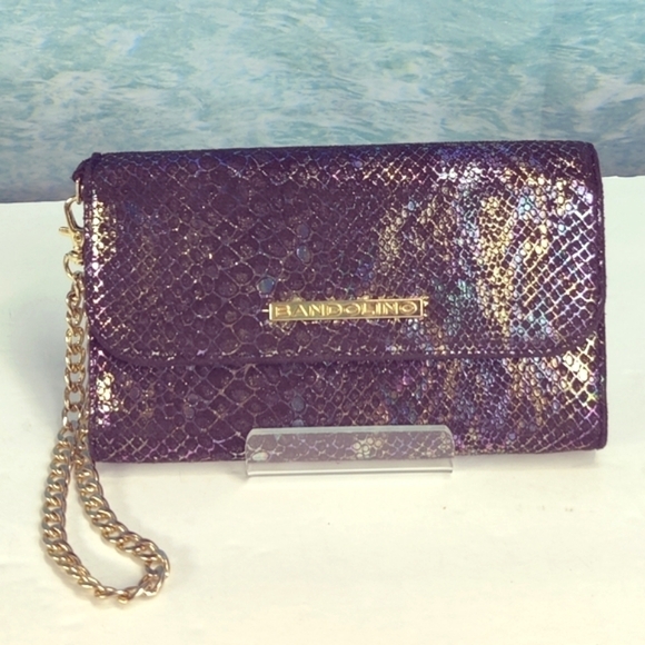 BANDOLINO Oil Slick Snake Skin Wristlet Wallet Clutch Cell Phone Case w/ Chain - Picture 5 of 16